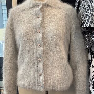 Women's light gray almost silver Fuzzy Button-Up Cardigan Sweater